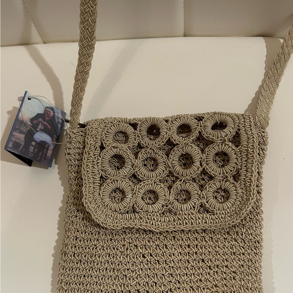 Aria Handmade Woven Crochet Crossbody Bag in Tan
